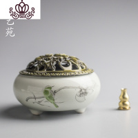 封后陶瓷香炉盒盘架插托居家用仿古防火香插沉香香薰大号蚊香盘香炉 小号竹报平安