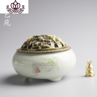 封后陶瓷香炉盒盘架插托居家用仿古防火香插沉香香薰大号蚊香盘香炉 小号蝴蝶翠竹