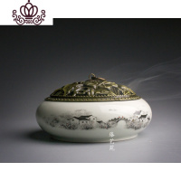 封后陶瓷香炉盒盘架插托居家用仿古防火香插沉香香薰大号蚊香盘香炉 大号荷塘月色香薰灯炉/器具