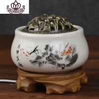 封后定时调温电子檀香炉 陶瓷香薰炉 沉香炉精油插电香薰灯木屑粉盖子 实木清趣(金属盖)