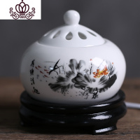 封后定时调温电子檀香炉 陶瓷香薰炉 沉香炉精油插电香薰灯木屑粉盖子 荷塘清趣香薰灯炉/器具