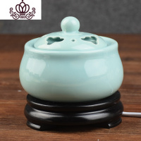 封后定时调温电子檀香炉 陶瓷香薰炉 沉香炉精油插电香薰灯木屑粉盖子 蓝瓷香薰灯炉/器具