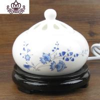 封后定时调温电子檀香炉 陶瓷香薰炉 沉香炉精油插电香薰灯木屑粉盖子 金边小蓝香薰灯炉/器具