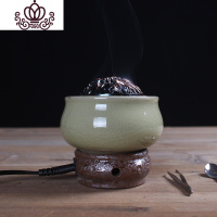 封后定时调温电子熏香炉陶瓷精油灯木屑粉盖室内家用沉香插电小檀香炉 如意款哥窑米黄香薰灯炉/器具