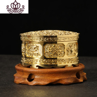 封后仿古香炉家用室内熏香炉合金檀香沉香八宝八吉祥香盒香道复古摆件 仿古八宝香炉金色+实木底座香薰灯炉/器具