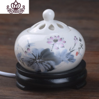 封后定时调温 电子檀香炉 陶瓷香薰炉沉香炉佛精油插电香薰灯木屑粉盖 小池(红)香薰灯炉/器具