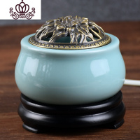 封后定时调温 电子檀香炉 陶瓷香薰炉沉香炉佛精油插电香薰灯木屑粉盖 蓝瓷(金属盖)