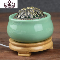 封后定时调温电子香薰炉 陶瓷檀香炉 沉香炉精油插电香薰灯木屑粉盖子 竹脚-绿瓷(金属盖)香薰灯炉/器具