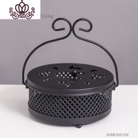 封后北欧创意家用室内蚊香架香薰炉铁艺盘托镂空檀香炉熏香盒带盖防火 复古镂空网格蚊香盒-黑色A款(款)香薰灯炉/器具