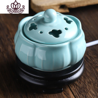 封后定时调温电香炉 莲花陶瓷香薰炉 电子沉香炉插电木粉块香丸木屑 蓝莲花香薰灯炉/器具