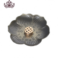 封后仿古香炉家用室内纯铜居室檀香盘香炉供佛茶道莲花沉香线香插香座 古铜色莲花香盘+多孔香薰灯炉/器具