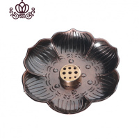 封后仿古香炉家用室内纯铜居室檀香盘香炉供佛茶道莲花沉香线香插香座 金铜色莲花香盘+多孔