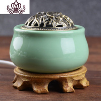 封后定时调温 电香炉 电子檀香炉陶瓷香薰炉沉香炉精油插电木屑粉实木 绿瓷(金属盖)香薰灯炉/器具