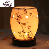 封后陶瓷香薰灯插电熏香灯精油灯卧室小夜灯镂空香熏炉调光香熏灯台灯 黑底座梅香坊香薰灯炉/器具