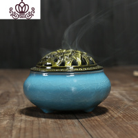 封后香炉陶瓷盘香炉家用室内香薰炉佛具仿古合金盖居室沉香炉香插摆件 天空蓝(送香插+防火棉)香薰灯炉/器具