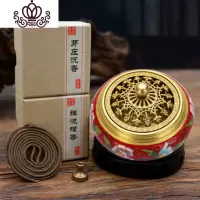 封后景泰蓝香炉纯铜檀香线香插供佛家用室内净化空气盘香熏香炉 [红色彩韵]+底座+芽庄沉香+禅悦檀香+铜香插