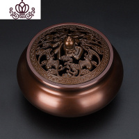 封后五福铜炉家用大号三足香炉纯铜盘香檀香室内茶道熏香炉 [五福三足铜炉]大号复古