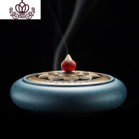 封后纯铜盘香炉家用室内仿古薰香炉檀香熏 供佛创意摆件茶道 [红玉扭]莲心铜炉+绿桑实木底座