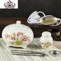 封后蟹甲青陶瓷电香炉电子熏香炉精油沉香檀香炉定时调温香薰炉台湾 映日桃花(贝壳线带定时)送香粉