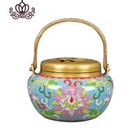 封后铜暖手炉景泰蓝取暖小手炉烧炭室内盘香炉家用纯铜檀香炉禅香薰炉 红色福字款+碳1盒+布袋