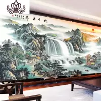 封后2019新款钻石画满钻客厅风景山水画十字绣流水生财钻石绣旭日东升 [满钻全贴]220*90cm送天鹅图