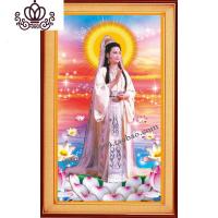 封后南海观音菩萨十字绣钻石画西方三圣如来佛观世音菩萨5D十字绣刺绣 0.6米*1米/棉线印花/满绣