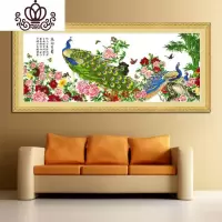封后5D精准印花开富贵孔雀富贵十字绣花开孔雀开屏客厅钻石画 上图富贵孔雀旭日大版200X99亮丽丝线精准印布(中格3股全