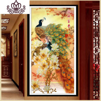 封后十字绣玉兰花开富贵孔雀卧室新款客厅走廊图玄关 [满绣棉线3股中格]65*120厘米