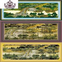 封后清明上河十字绣九尺清明上河图十字绣2米3米版拱桥客厅 下图清明上河图330X104白底布精准印布棉线138,丝线1