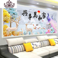 封后纯手工十字绣家和万事兴发财鹿客厅2019新款简约欧式装饰画可带框 手工成品180*74cm