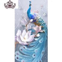 封后(FENGHOU)5D钻石画2019年新款满钻玄关竖版孔雀客厅粘砖十字绣带框水晶 画+框[45*80厘米]一起购买解