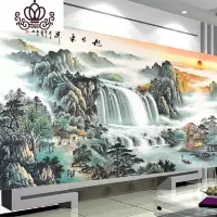 封后旭日东升十字绣线绣新款2019客厅全满绣手工棉线风景山水画自己绣 棉线满绣]300*150cm中格3股线