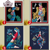 封后云南重彩人物阿诗玛十字绣赶集耕种丰收挑水钻石画客厅 2号8899耕种50X60闪亮AB魔方圆钻石画(5D立体背景