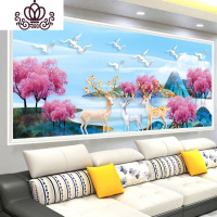 封后(FENGHOU)2019新款麋鹿钻石画发财鹿点贴钻十字绣5D简约现代满钻客 全贴满钻[260*100厘米]魔方圆钻