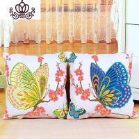 封后十字绣抱枕新款卡通花蝴蝶一对客厅沙发抱枕汽车靠垫简单绣 [蓝色+绿色]一对+2个枕芯