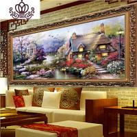 封后精准印布花园小屋十字绣地中海风景写意小居客厅2米1大版 花园小屋中版150X85生态棉线精准印布(大格4股满绣版)