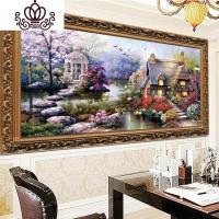 封后精准印布花园小屋十字绣地中海风景写意小居客厅2米1大版 花园小屋小版120X63亮丽丝线精准印布(中格3股满绣版)