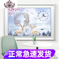 封后画满钻2019十字绣新款客厅挂钟表餐厅麋鹿简约小幅点贴 [满钻版]5D魔方圆钻80x60厘米[满钻全贴更漂亮]送全套