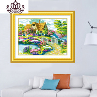 封后20家用十字绣欧式花园小屋风景田园线绣清新款客厅自然风小幅 [生态棉线]52*42cm高清彩色印花版[中格三股线绣]