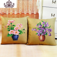 封后十字绣抱枕植物花卉花一对客厅沙发靠垫十字绣2018新款抱枕 紫色一个