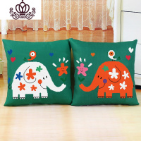 封后十字绣2018新款抱枕简约现代情侣一对小象卡通动漫线绣十字绣抱枕 (红象+白象)一对