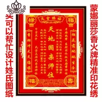 封后十字绣客厅中堂画新款天地国亲师位家神香火祖宗牌位szx 棉线黄色字体尺寸:100*72cm剪刀