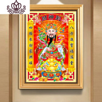 封后绣财神爷满绣2019新款客厅小幅线绣财神到生意兴隆全绣款手 满绣-品质棉线[60*80cm中格三股绣]送绣圈+工具包