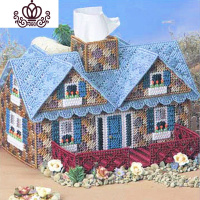 封后立体绣5D十字绣新款客厅长房子别墅纸巾盒卷抽纸盒印花钻石图画 红色2个小孩款(放抽纸)