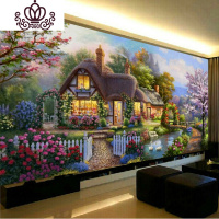 封后印花十字绣花园小屋2米棉线 高端梦幻家园新款客厅山水画 中格198*97厘米靓丽丝线