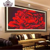 封后准印布红牡丹十字绣花开富贵牡丹花开三联客厅有钻石画 红牡丹大版一联170X90生态棉线精准印布(中格3股满绣