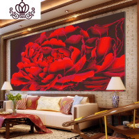 封后准印布红牡丹十字绣花开富贵牡丹花开三联客厅有钻石画 红牡丹大版一联200x105亮丽丝线精准印布(大格4股满