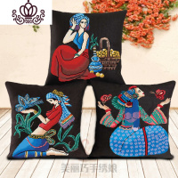 封后印花十字绣2019新款抱枕车卡通动漫民族风个性手工自己简单绣靠垫 3个枕套+枕芯