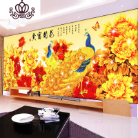封后花开富贵满钻钻石画2019年新款客厅钻石绣孔雀点贴钻 十字绣 砖石 [满钻]200×80厘米[贴整幅]