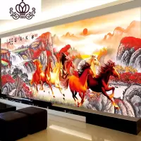 封后八骏图十字绣自己绣全绣2019新款客厅线绣山水马到成功八匹马手工 满绣[纯棉线4股]300x100CM印花